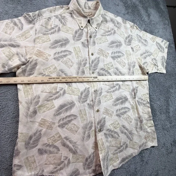 Woolrich Men's XL Cotton Button Up Hawaiian Shirt Feather Print Beige Relaxed - Picture 5 of 5